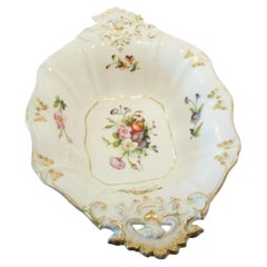 Antique Hand Painted Porcelain Center Bowl with Gilt Decoration - U.K. - 19th C.