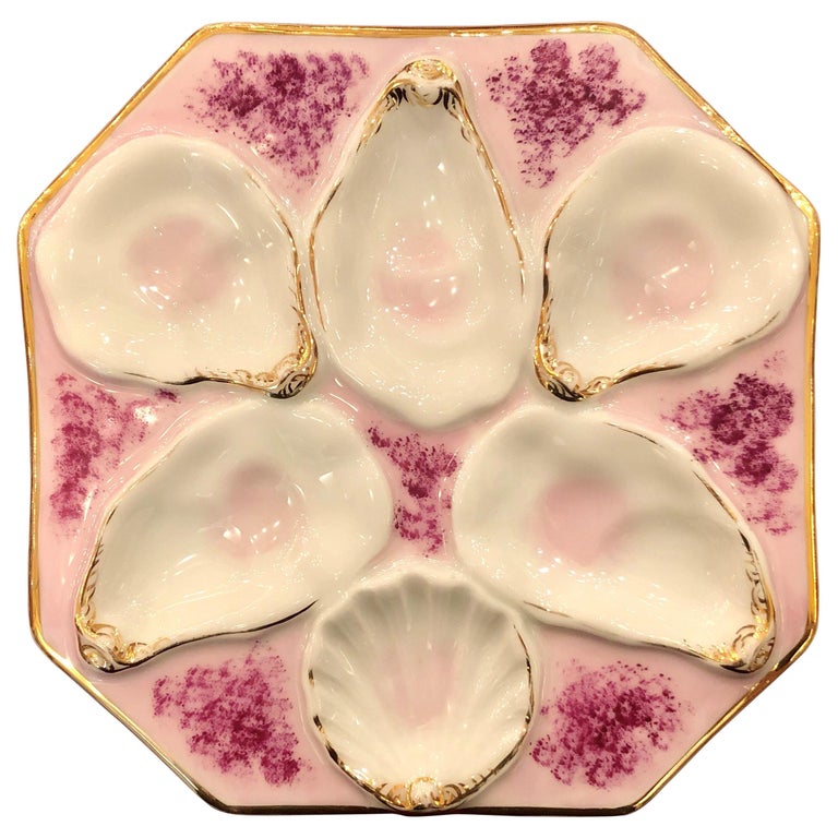 Antique Hand Painted Porcelain Continental Oyster Plate, circa 1890 at