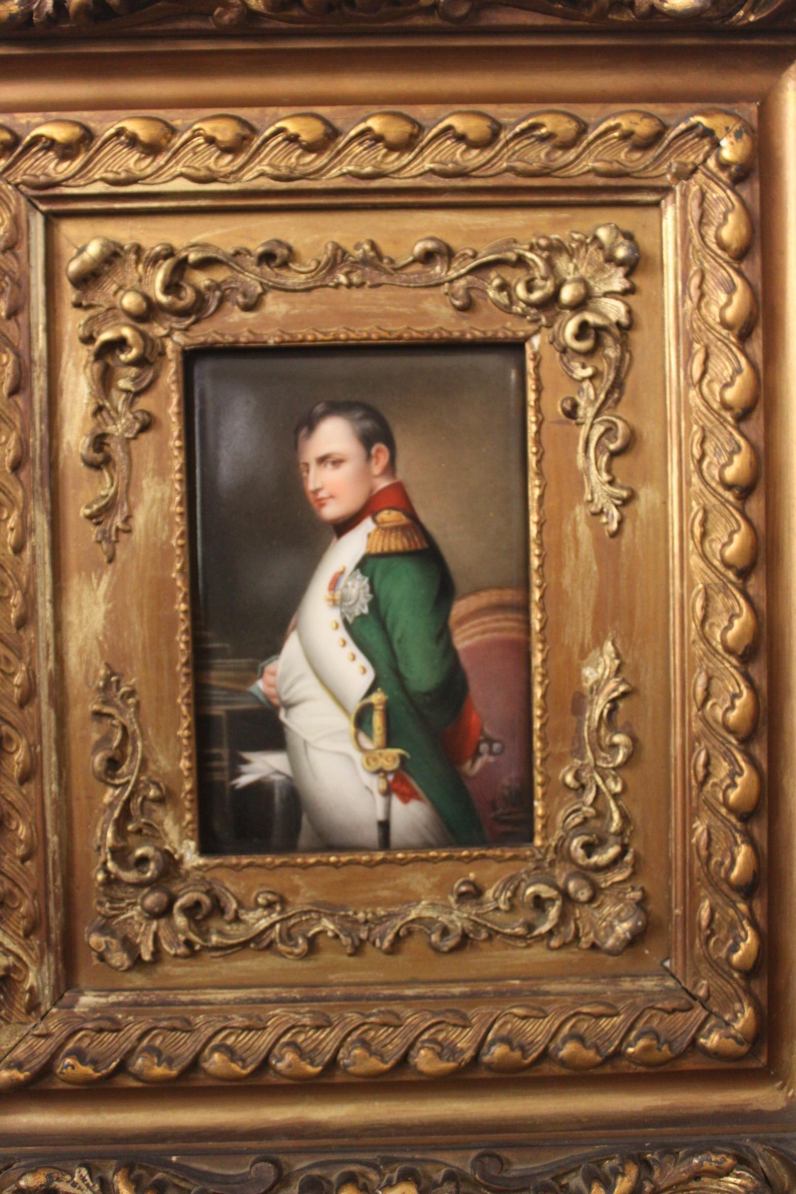 French Antique Hand-Painted Porcelain Framed Plaque or Panel of Napoleon Bonaparte For Sale