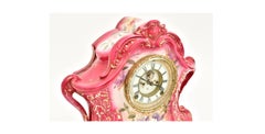 Horloge de cheminée ancienne en porcelaine peinte à la main "La Layon" par Royal Bonn pour Ansonia
