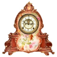 Antico orologio da camino in porcellana dipinta a mano "La Manche" Royal Bonn per Ansonia