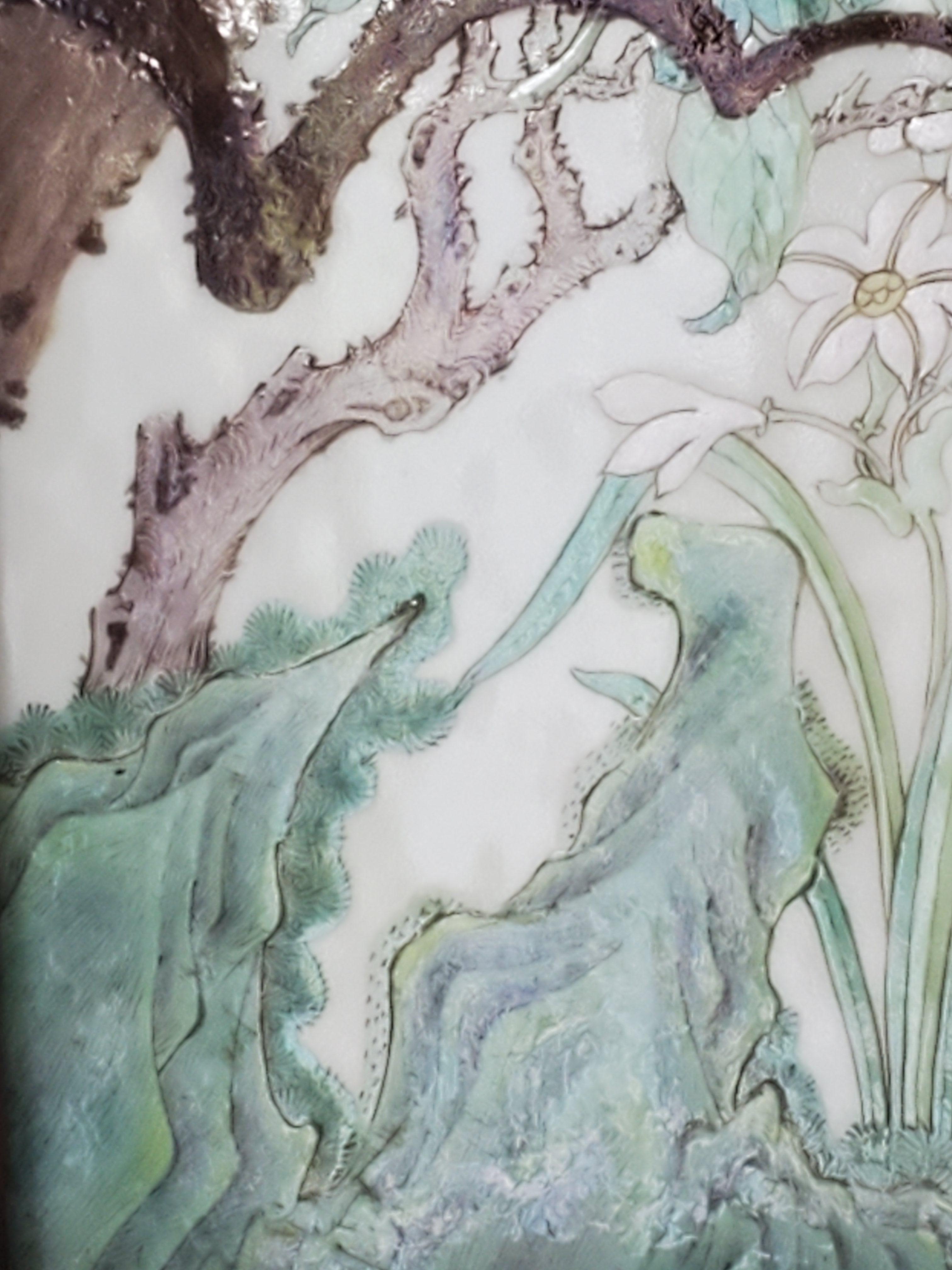 Antikes handbemaltes Porzellanbild von Pfingstrosen, Obstblüten und Lilien im Angebot 4