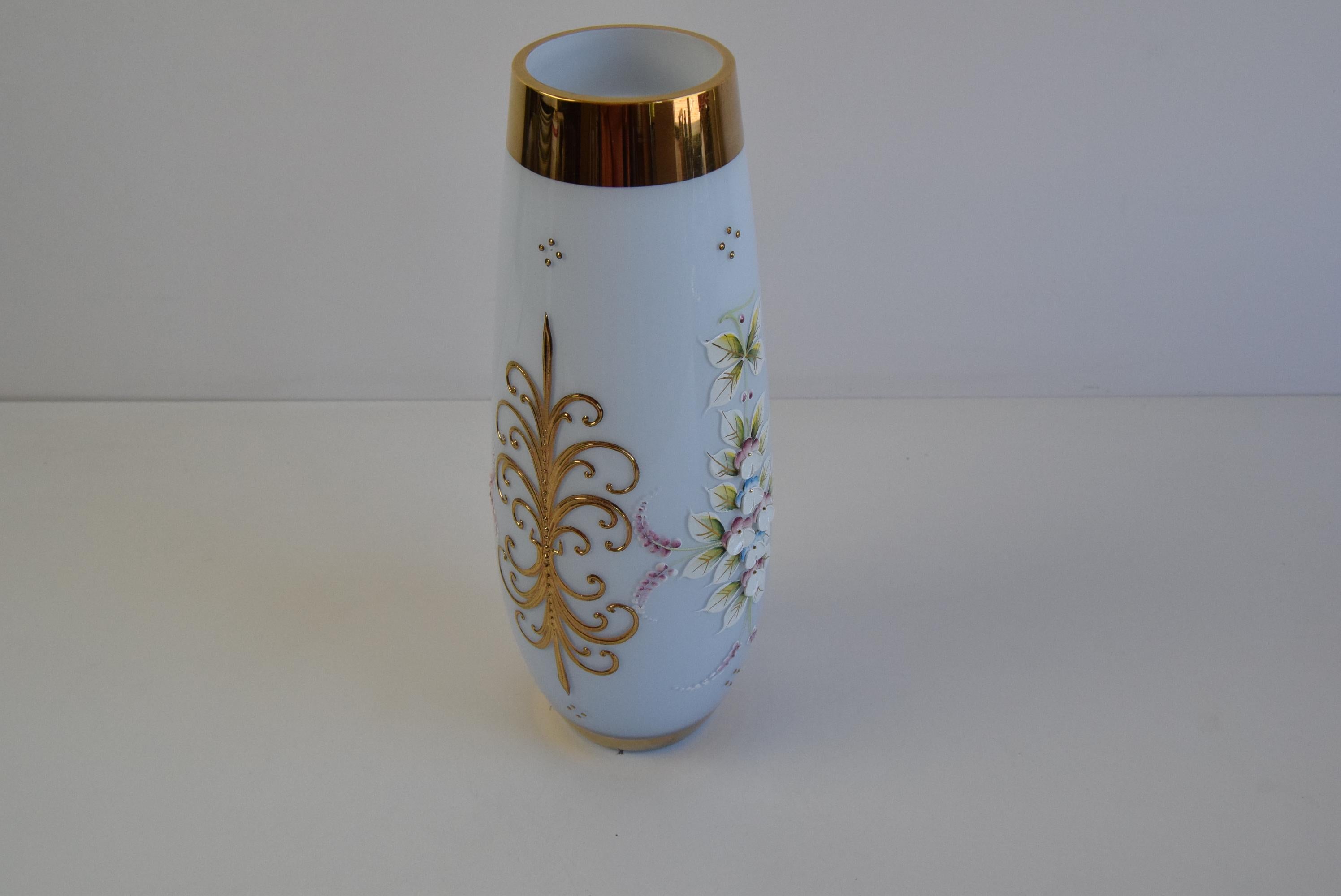 Glass Antique Hand-Painted Porcelain Vase with Gold Gilding, Early 20th Century