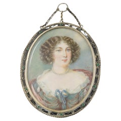 Vintage Hand Painted Portrait Miniature in Decorative Frame