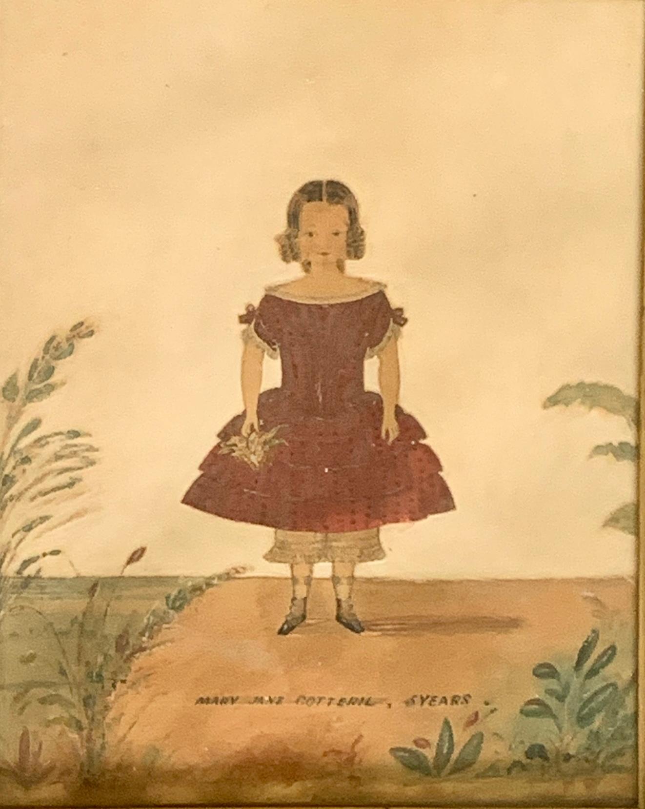 Antikes handbemaltes Porträt eines jungen Mädchens, England, um 1840  (Englisch) im Angebot