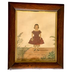 Antique Hand Painted Portrait Young Girl England C-1840 