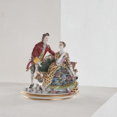 Antique Hand Painted Romantic Porcelain Figurine Group in the style of Meissen