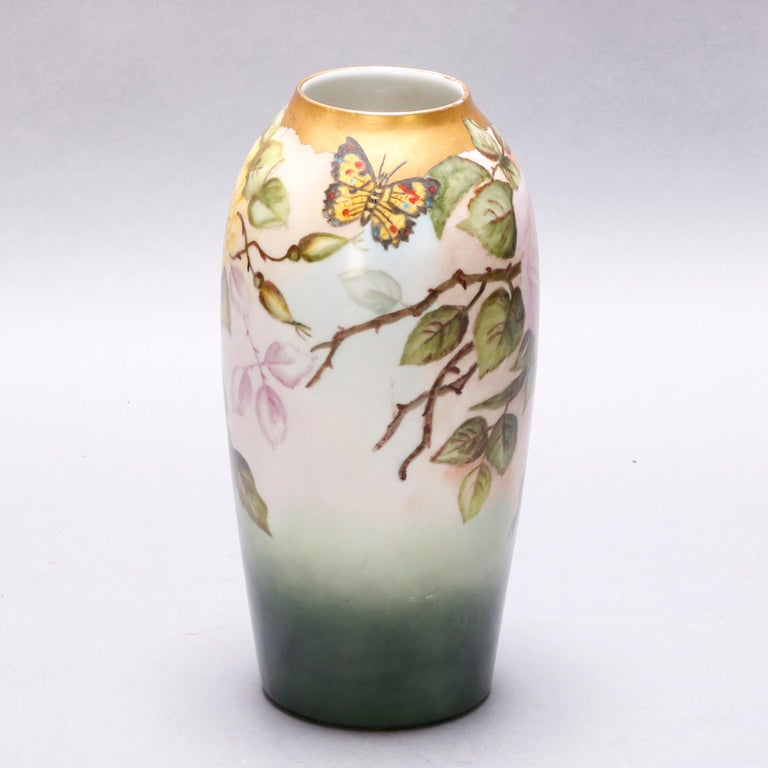 Antique Hand Painted Rosenthal China Bavaria Porcelain Vase, Rose