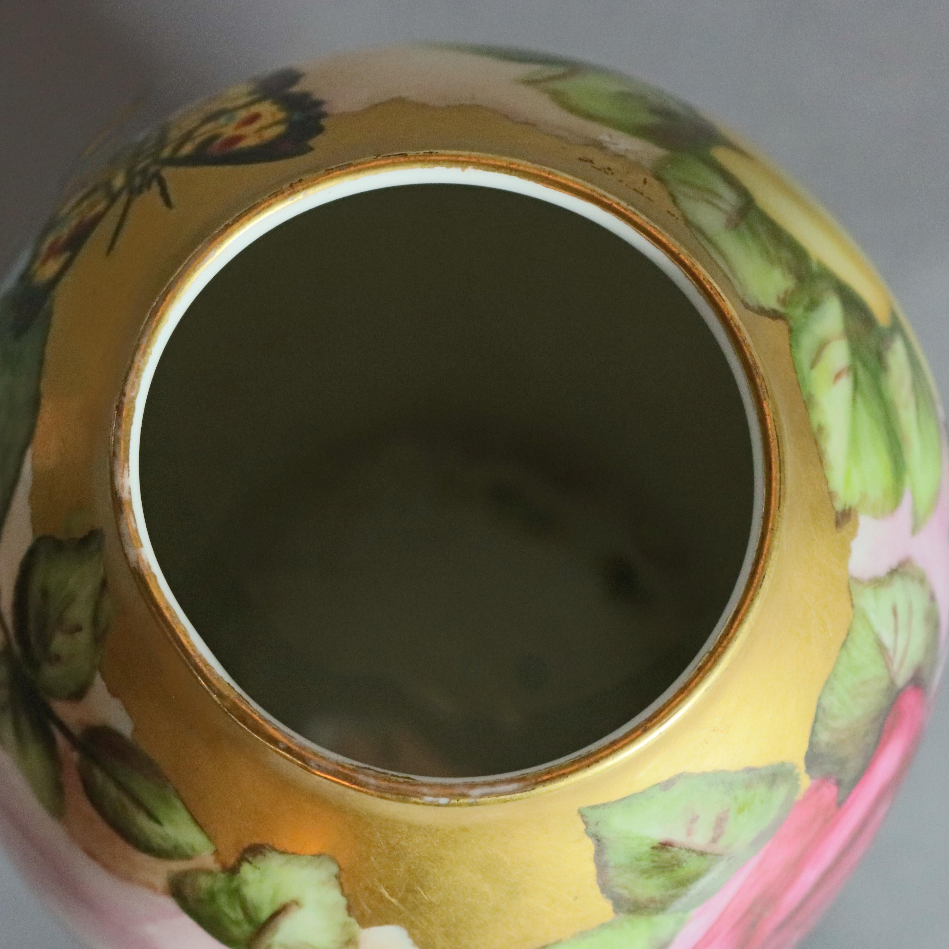 Antique Hand Painted Rosenthal China Bavaria Porcelain Vase, Rose Garden In Good Condition In Big Flats, NY