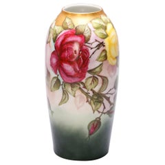 Antique Hand Painted Rosenthal China Bavaria Porcelain Vase, Rose Garden