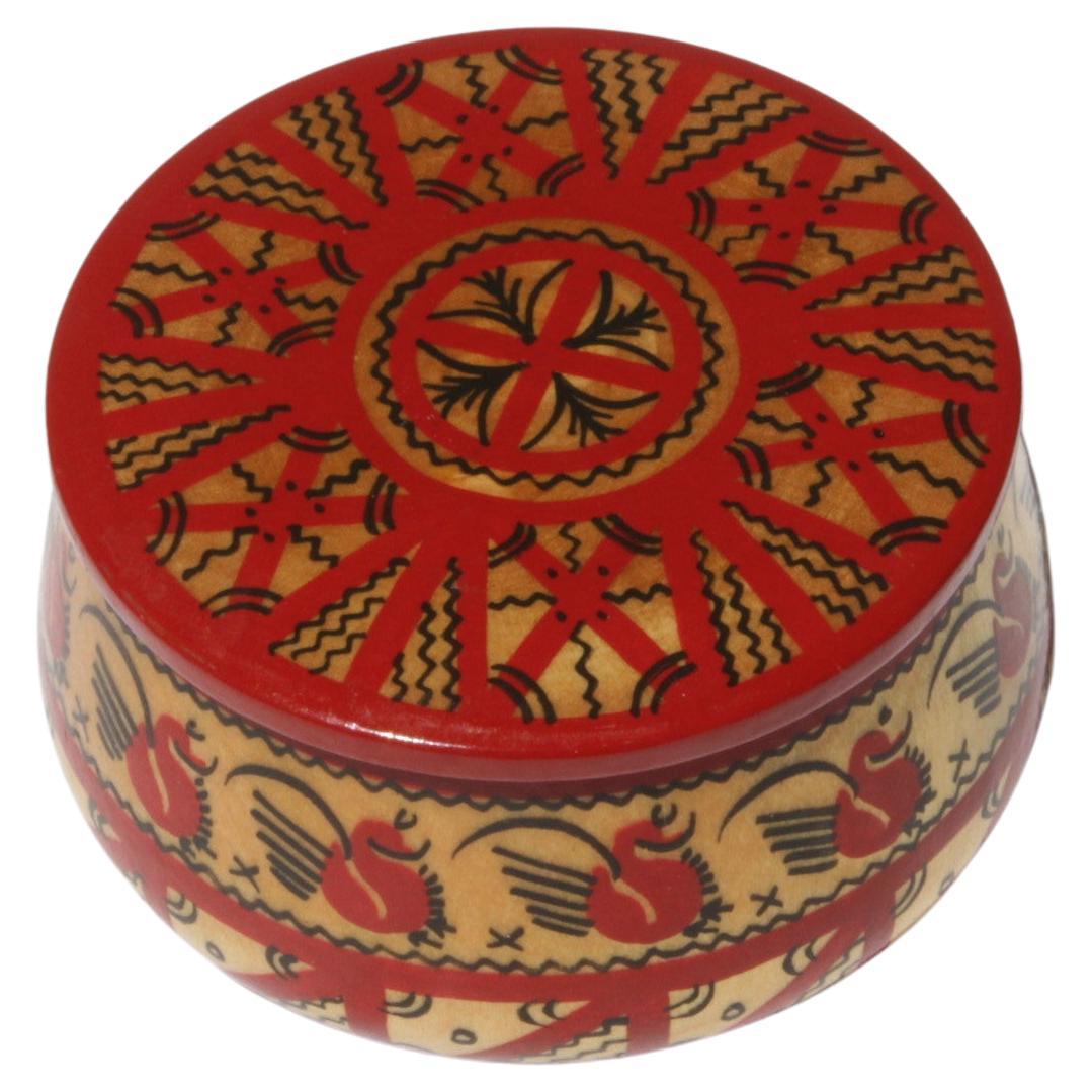 Antique Hand - Painted Russian Round Trinket Box