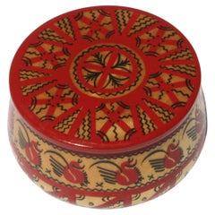Antique Hand - Painted Russian Round Trinket Box