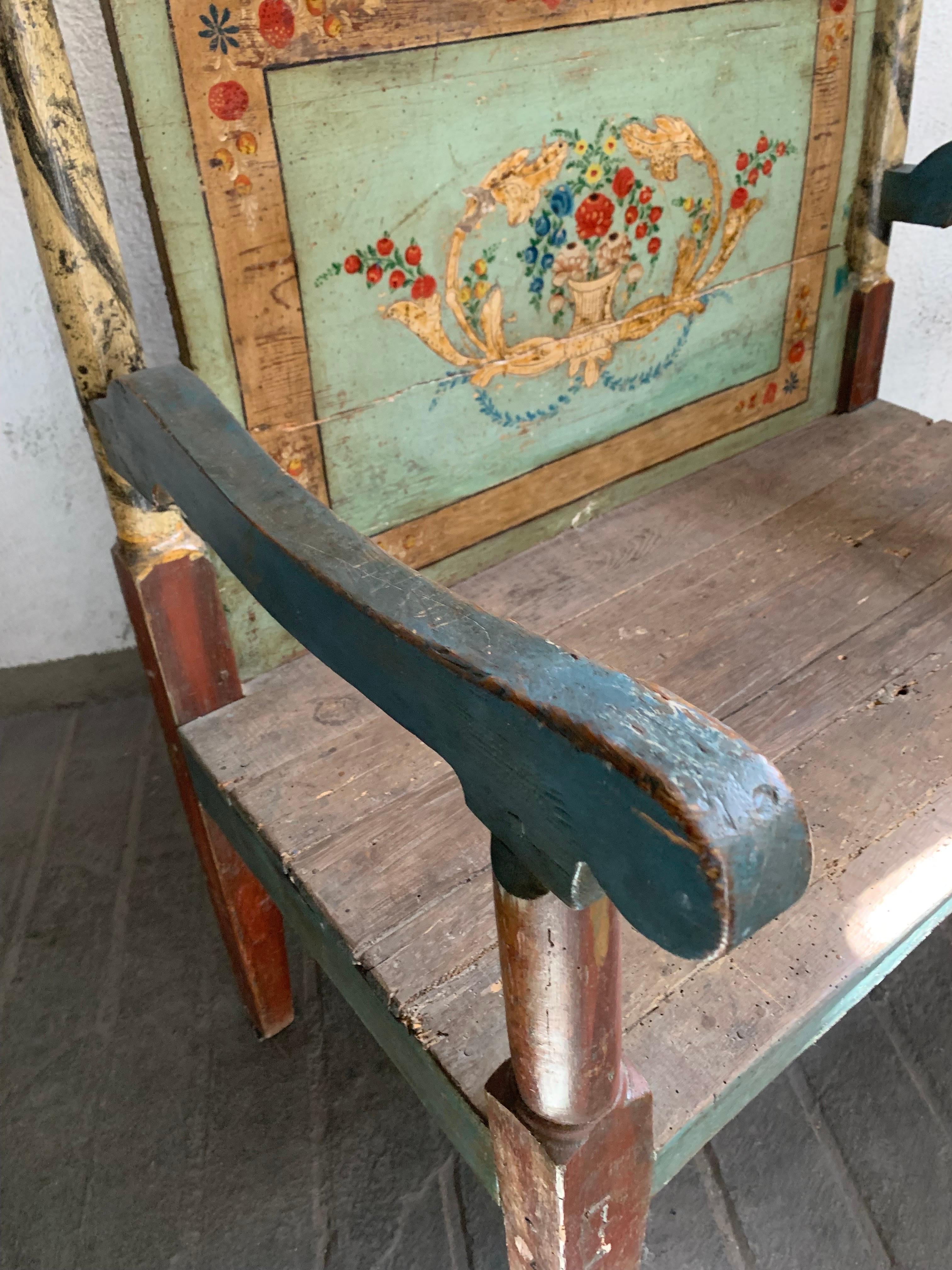 Antique Hand Painted Rustic Spanish Bench For Sale 13