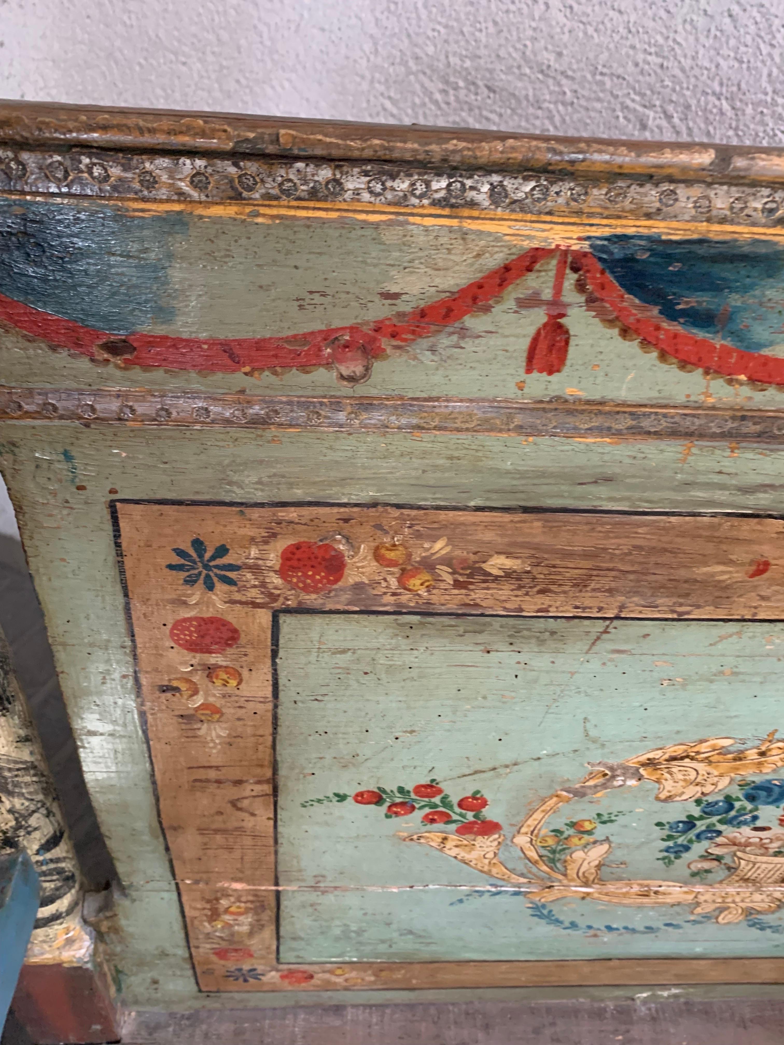Antique Hand Painted Rustic Spanish Bench For Sale 14