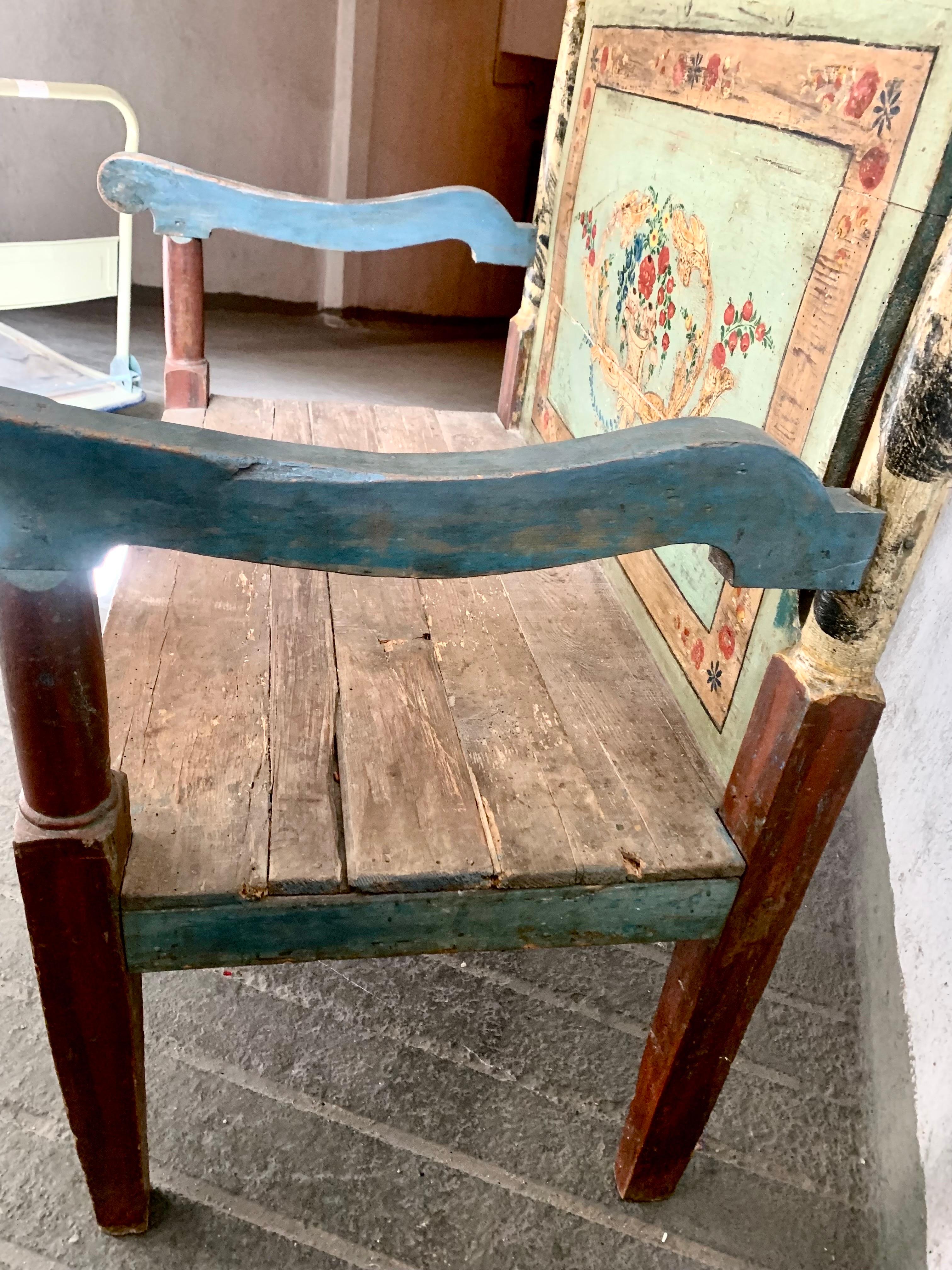 19th Century Antique Hand Painted Rustic Spanish Bench For Sale