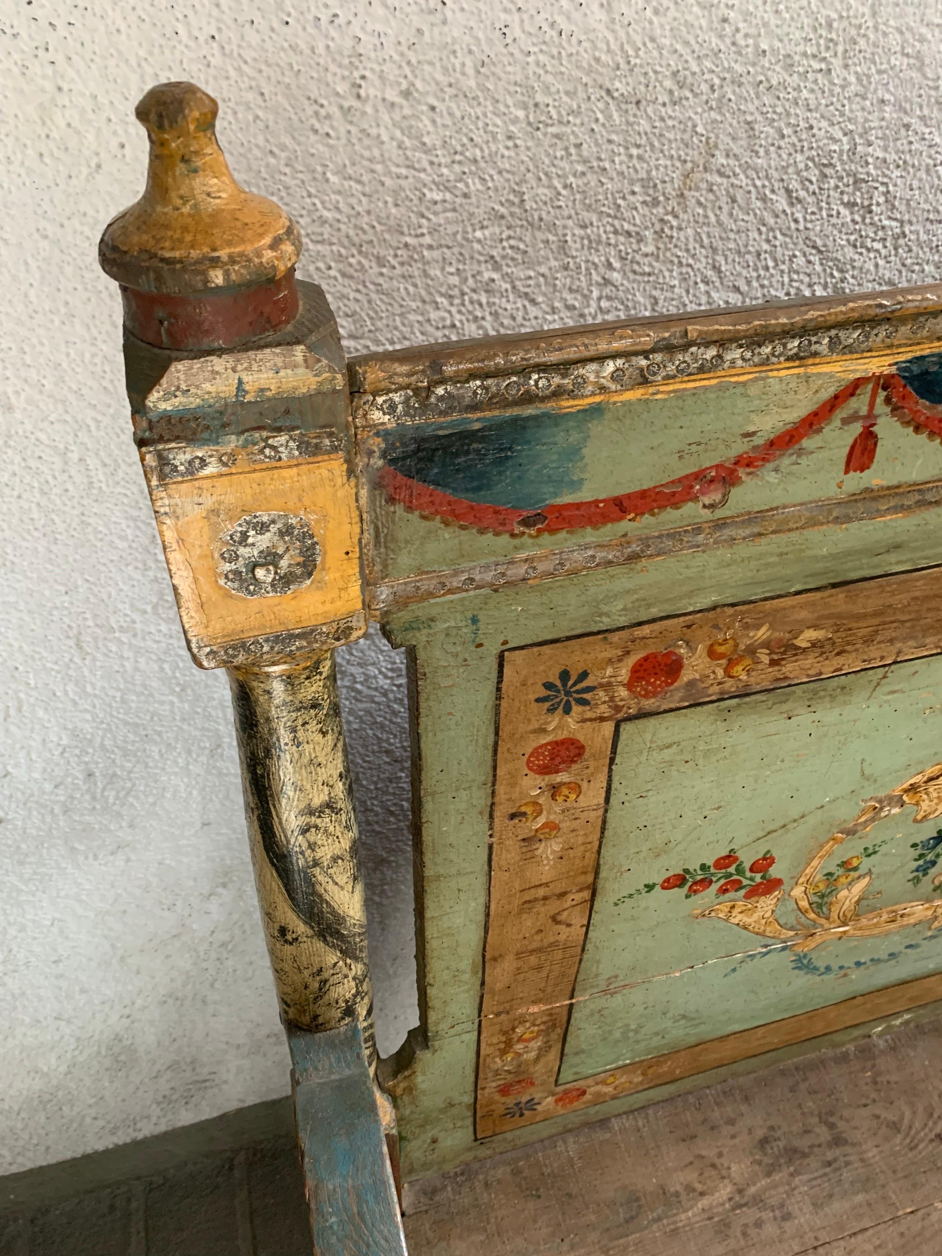 Antique Hand Painted Rustic Spanish Bench For Sale 2