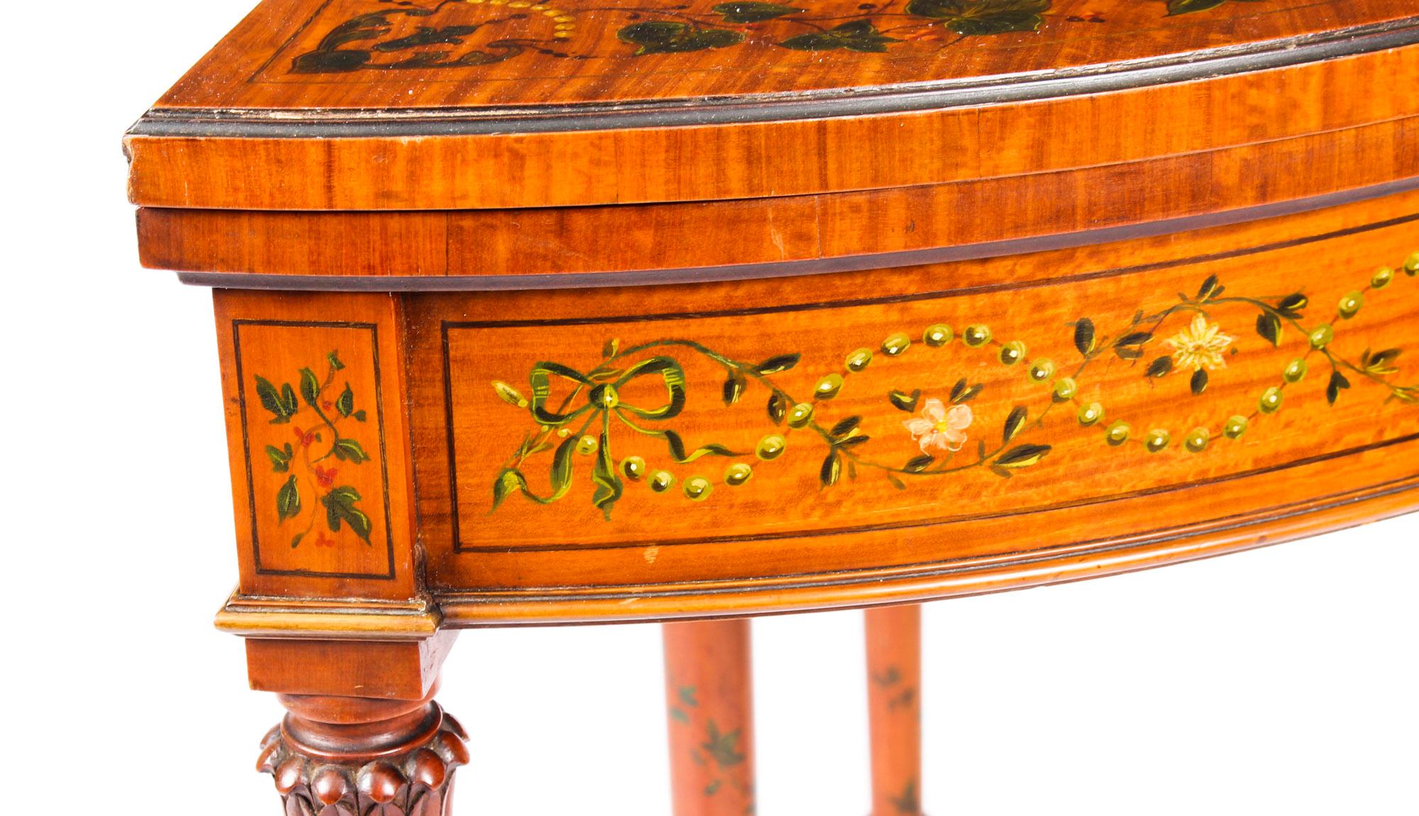 Antique Hand Painted Satinwood Demi-Lune Card Console Table, 19th Century 2