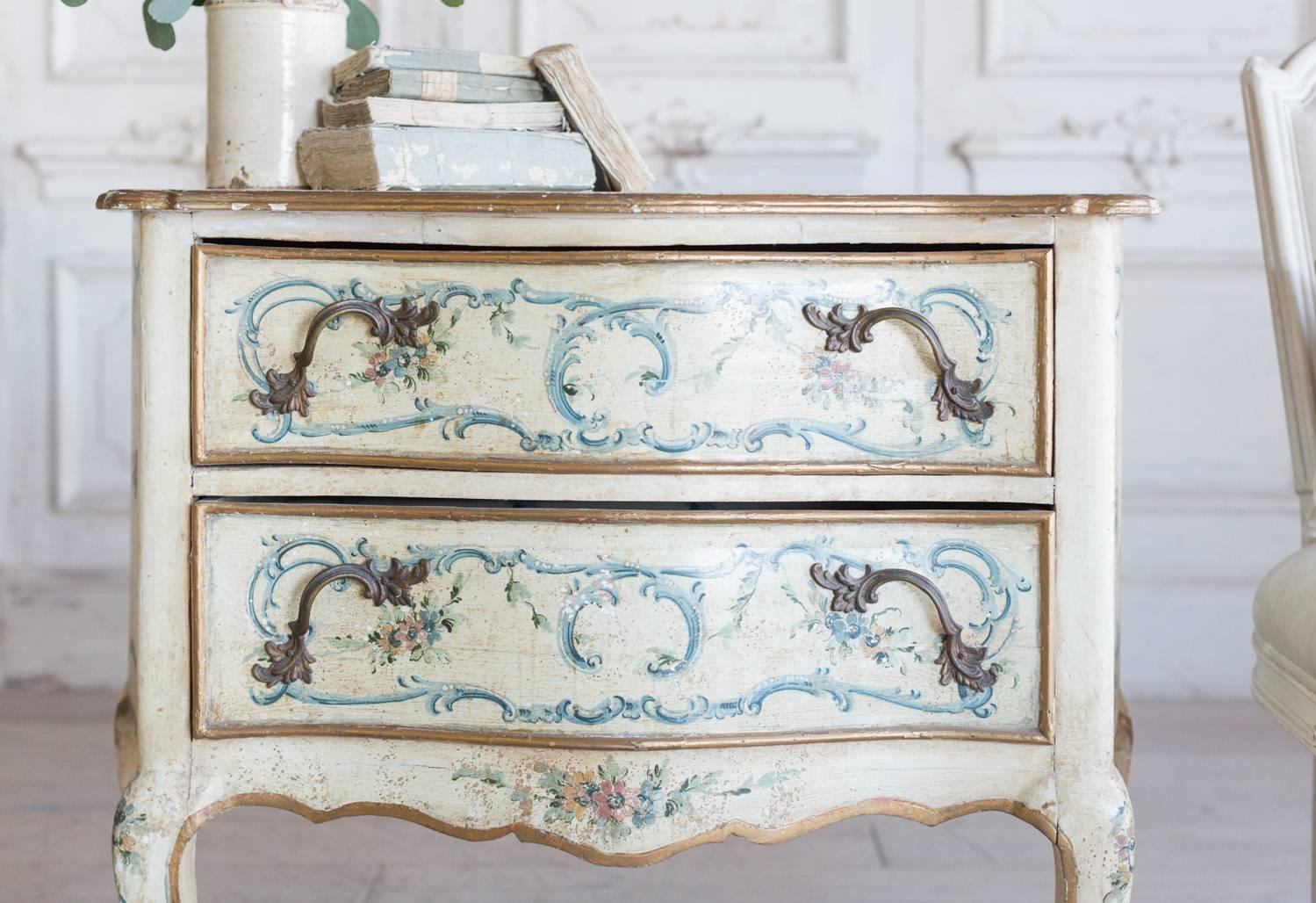 Louis XV Antique Hand-Painted Serpentine Nightstand, 1920