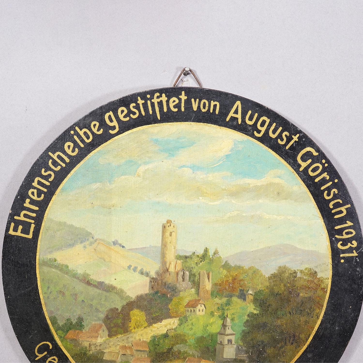 Diana de Tiro Antigua Pintada a Mano con Castillo Eppstein Alemán en venta