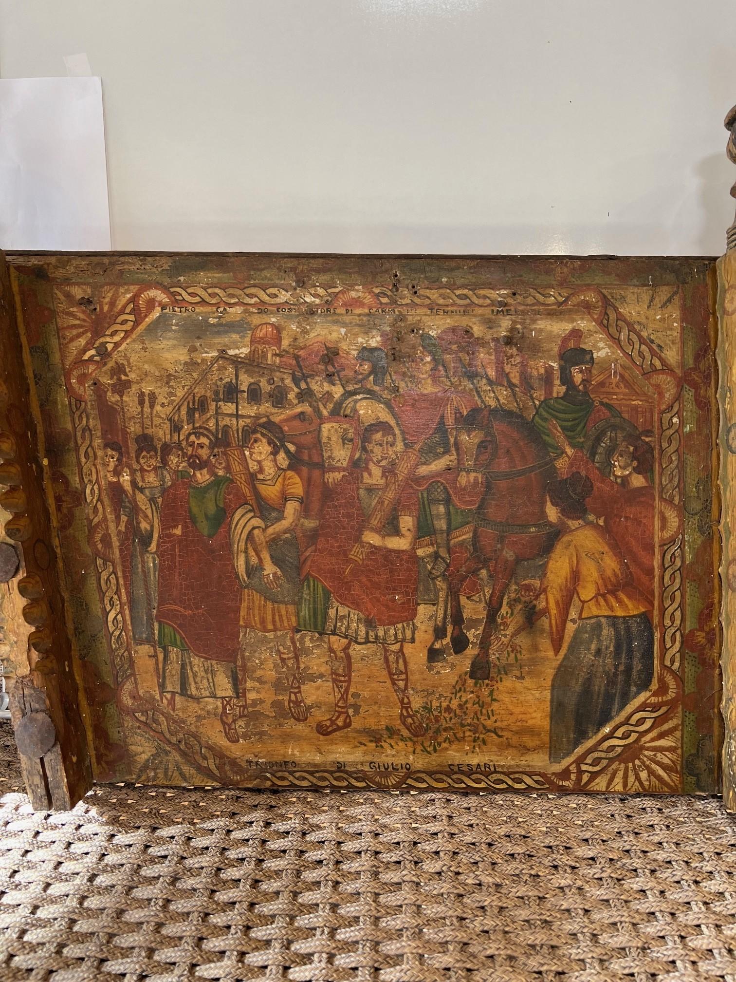 Hand-Painted Antique Hand Painted Sicilian Wedding or Festival Cart Panel  For Sale