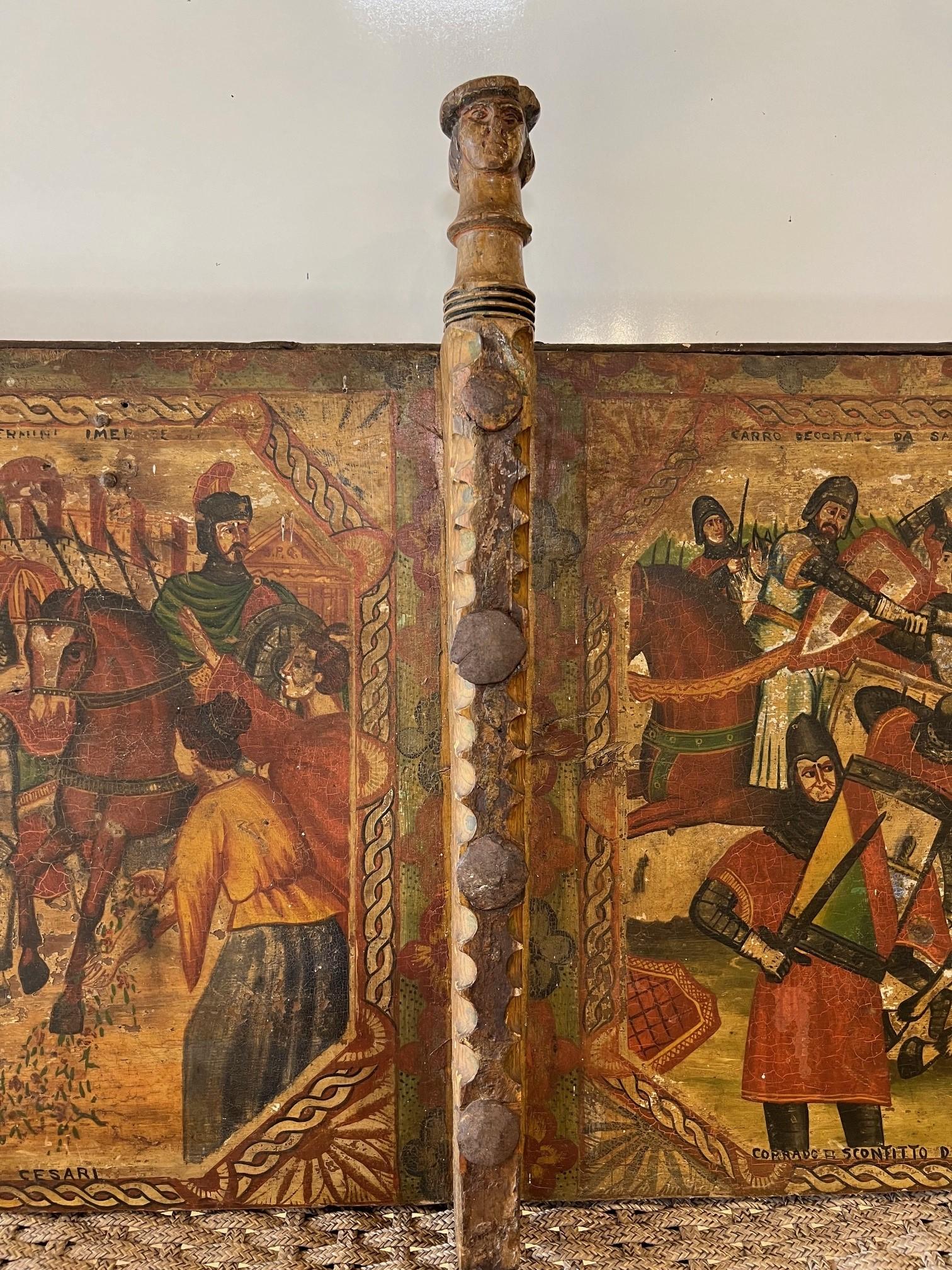 Antique Hand Painted Sicilian Wedding or Festival Cart Panel In Good Condition In Stamford, CT