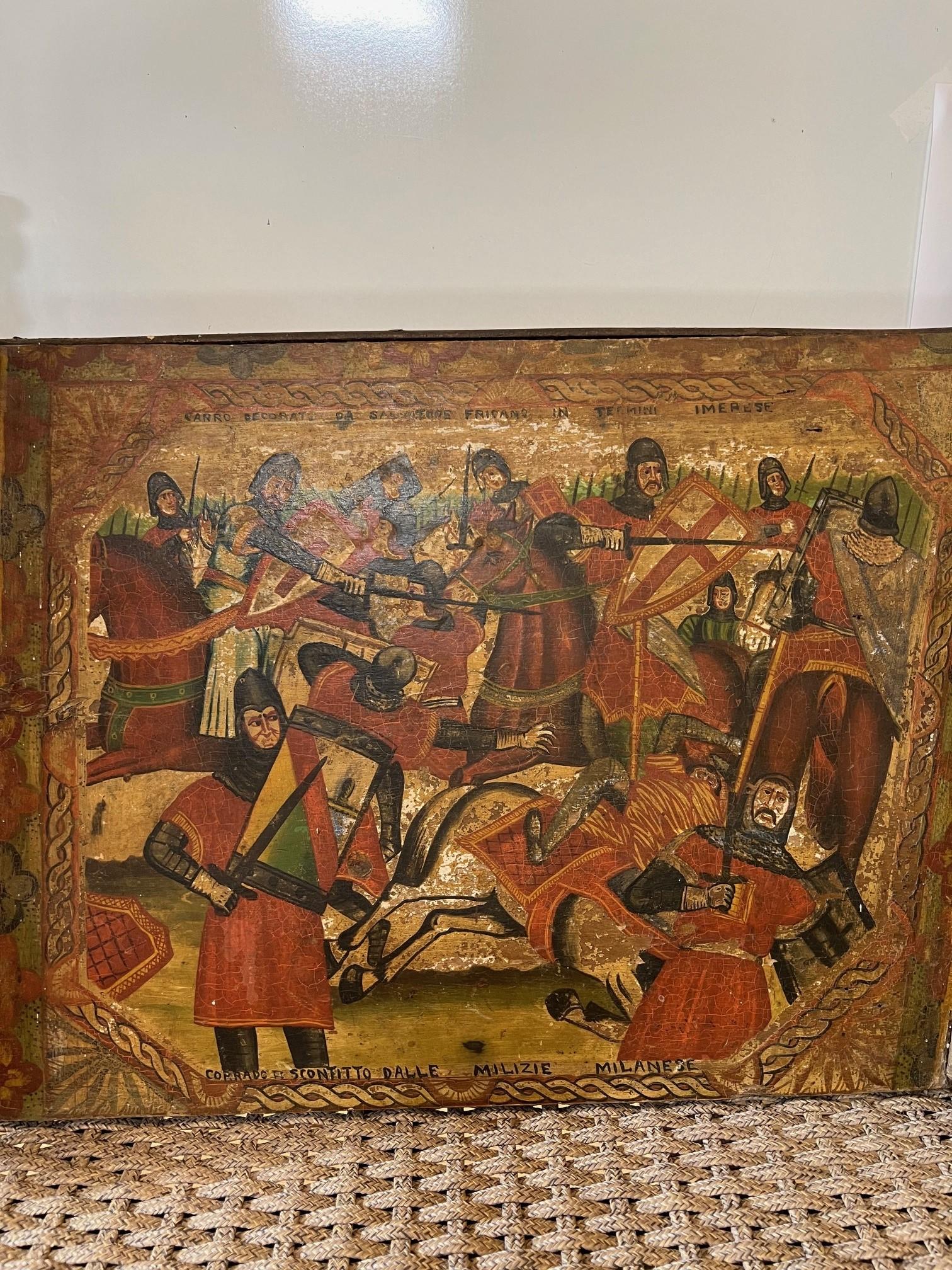 19th Century Antique Hand Painted Sicilian Wedding or Festival Cart Panel