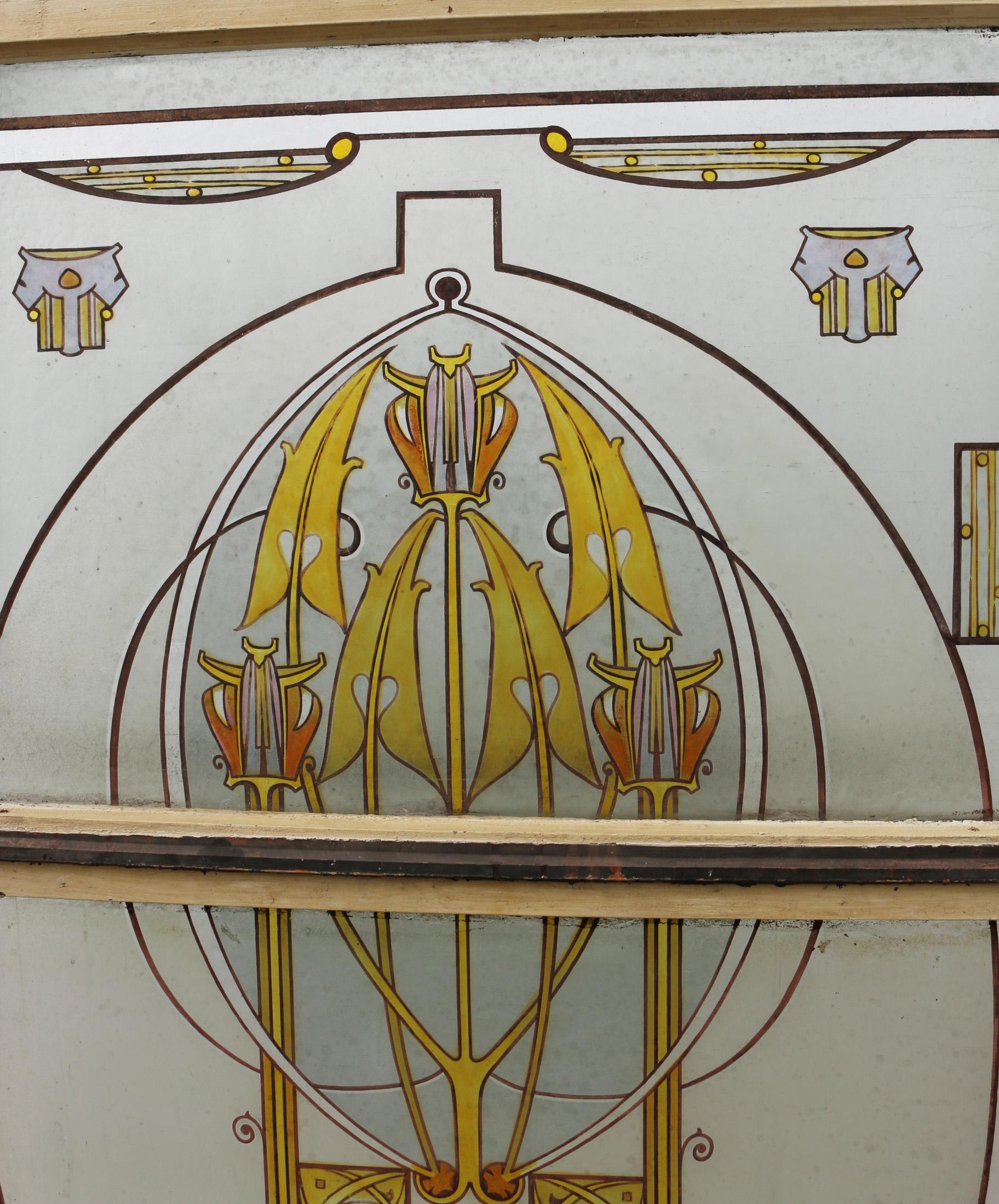 19th Century Antique Hand Painted Stained Glass Window For Sale