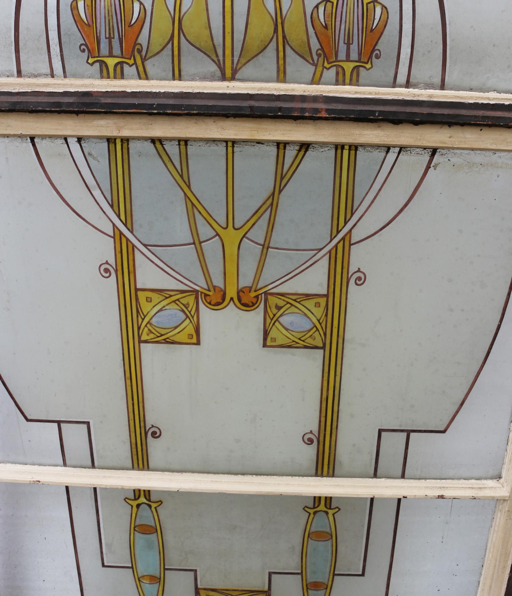 Antique Hand Painted Stained Glass Window For Sale 1