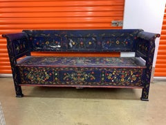 Antique Hand Painted Swedish Bench with Storage