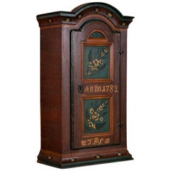 Antique Hand Painted Swedish Folk Art Wall Cabinet