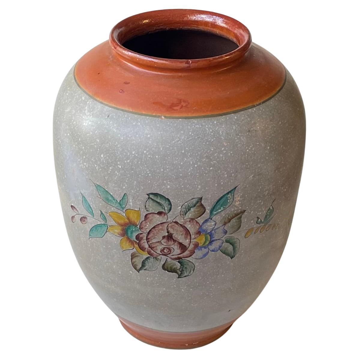 Jarrón antiguo de terracota pintado a mano por Knabstrup, años 20