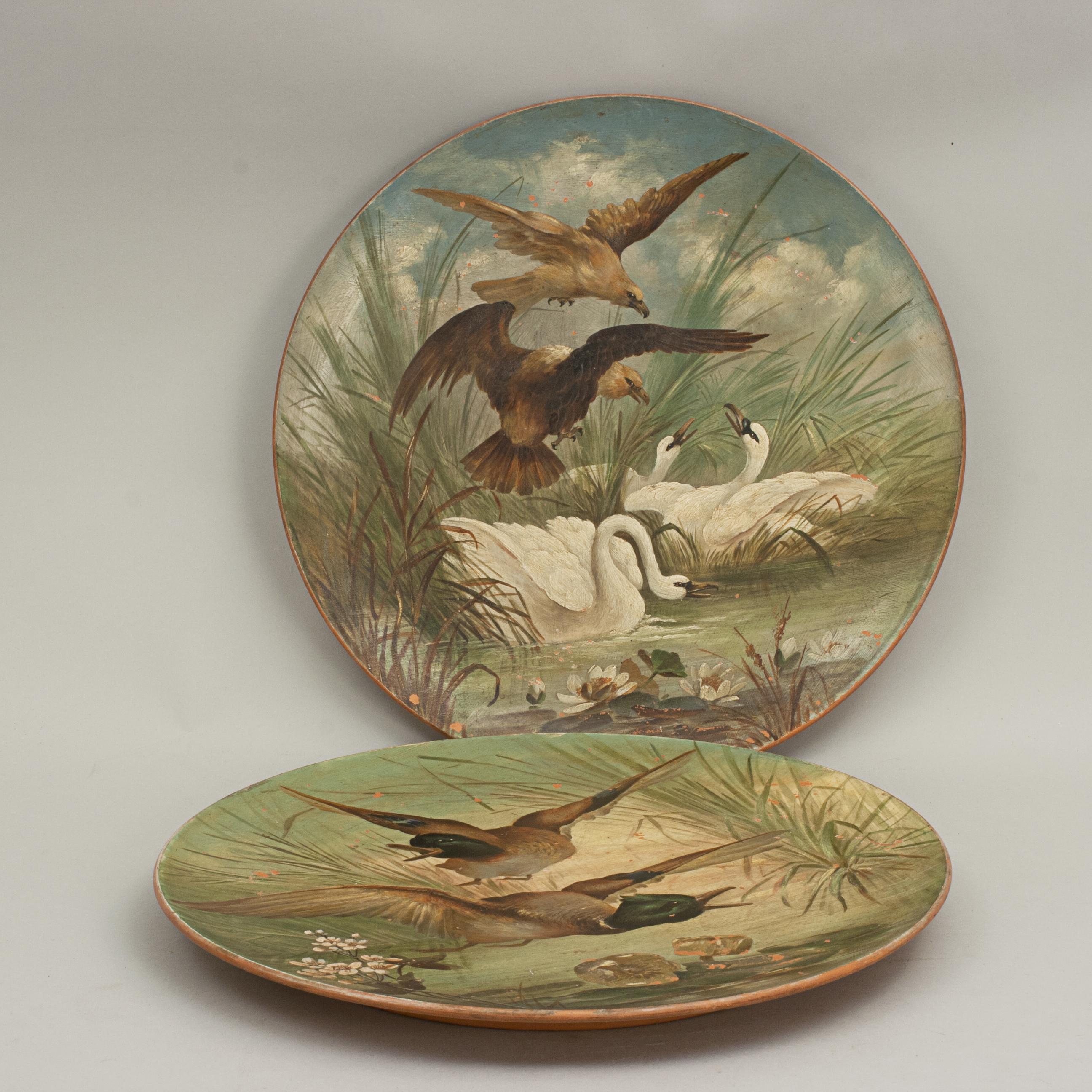 British Antique Hand Painted Terracotta Hunting, Shooting Dishes, 1890