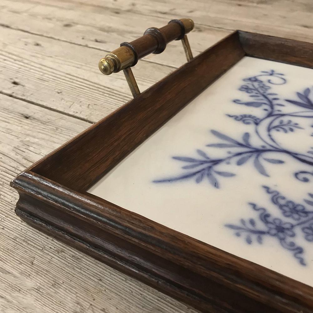 20th Century Antique Hand Painted Tile Serving Tray