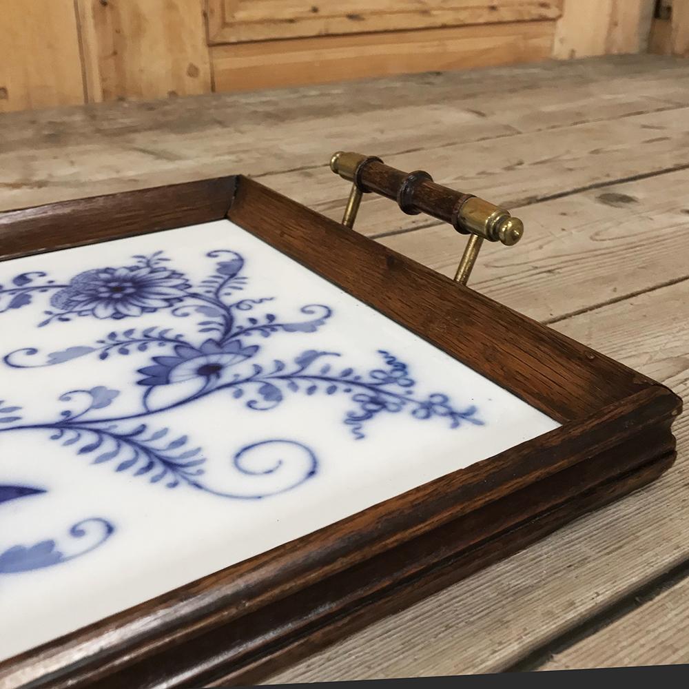 Brass Antique Hand Painted Tile Serving Tray
