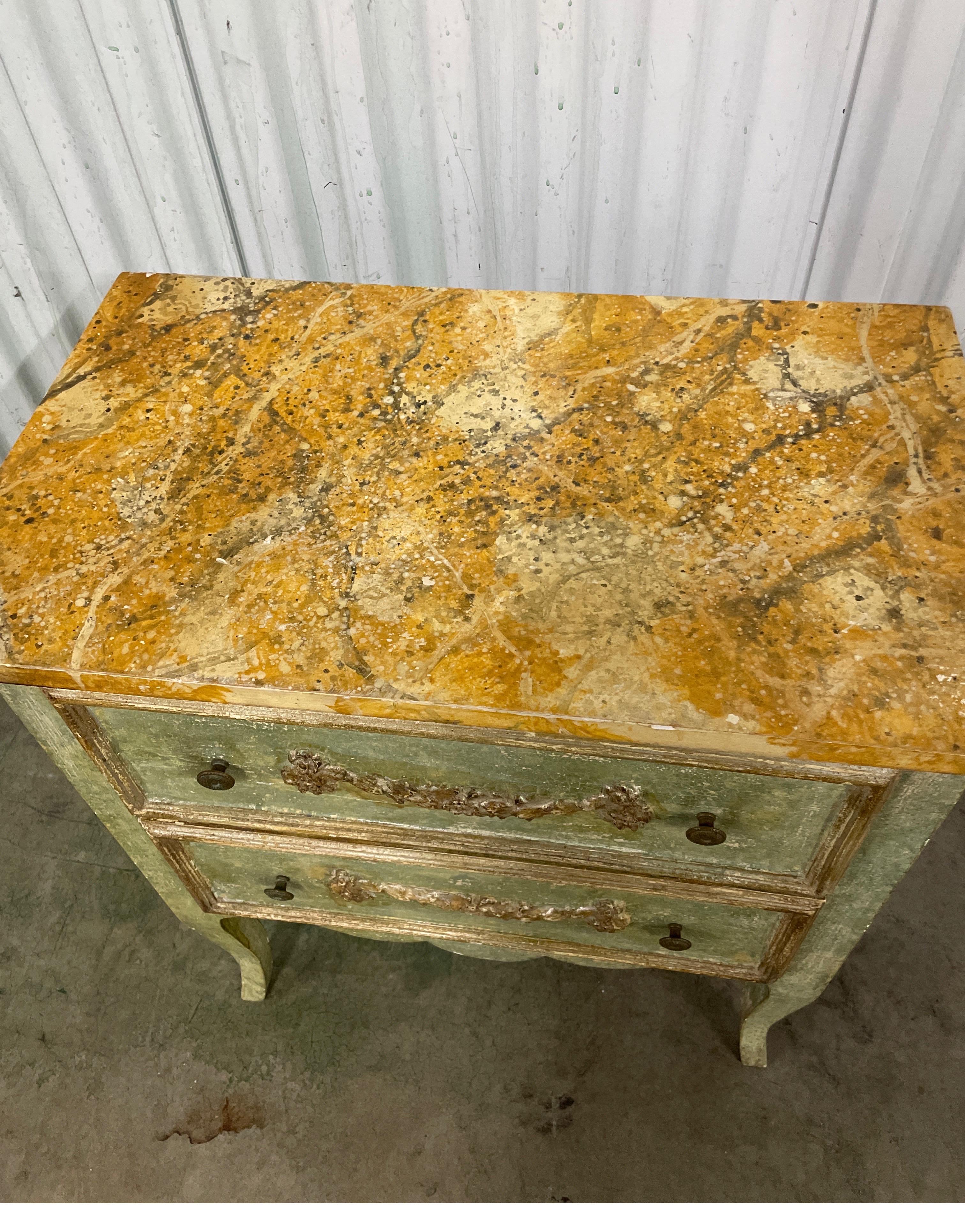 Neoclassical Antique Hand Painted Two Drawer Italian Chest of Drawers For Sale