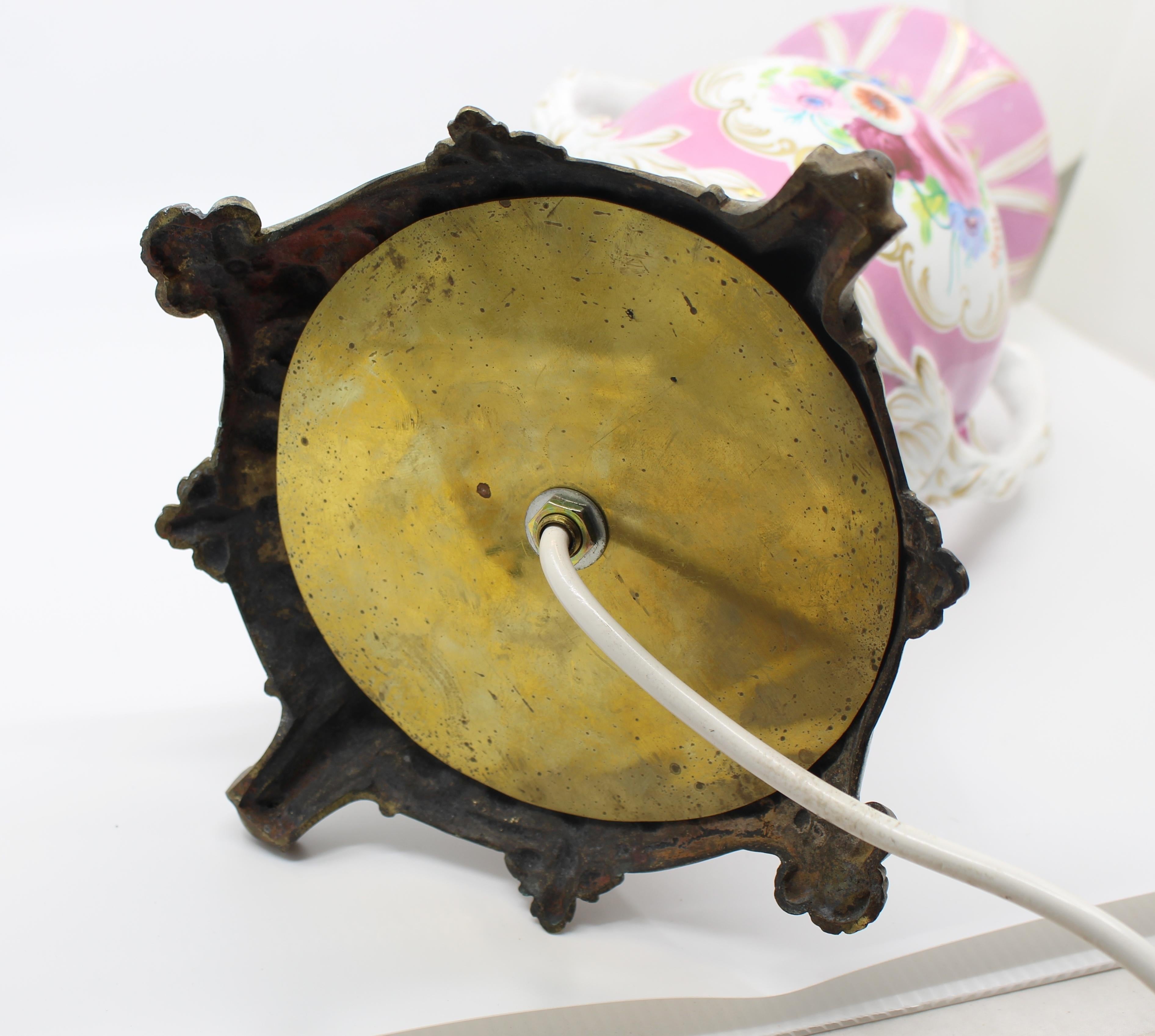 Antique Hand Painted Two Handled Porcelain Table Lamp For Sale 5
