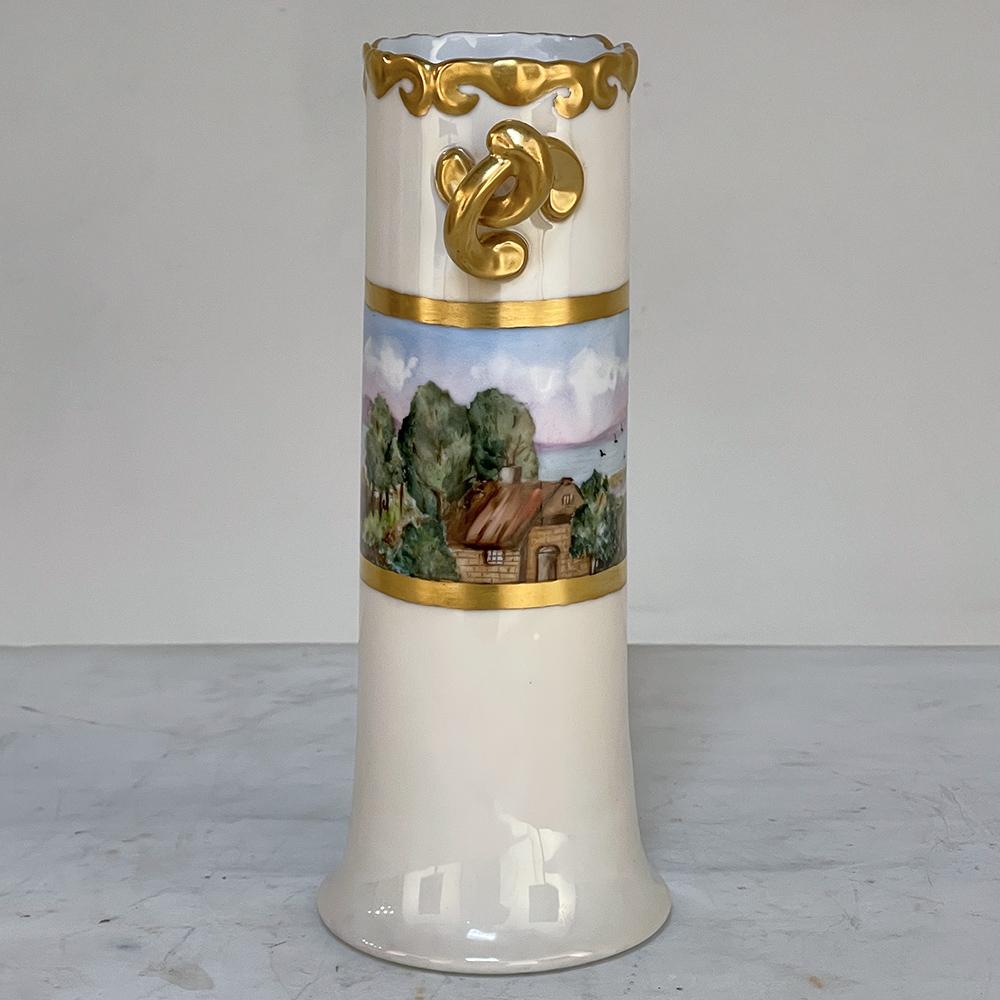 Baroque Revival Antique Hand-Painted Vase from Bavaria For Sale