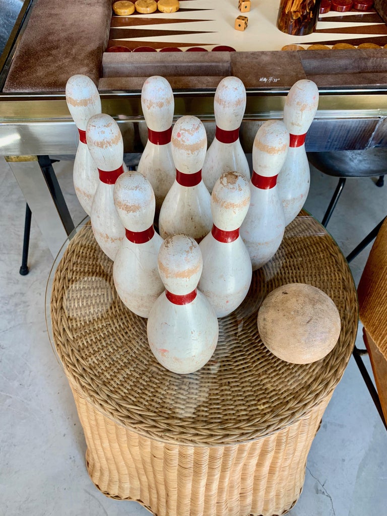 Antique Hand Painted Wood Bowling Set at 1stDibs