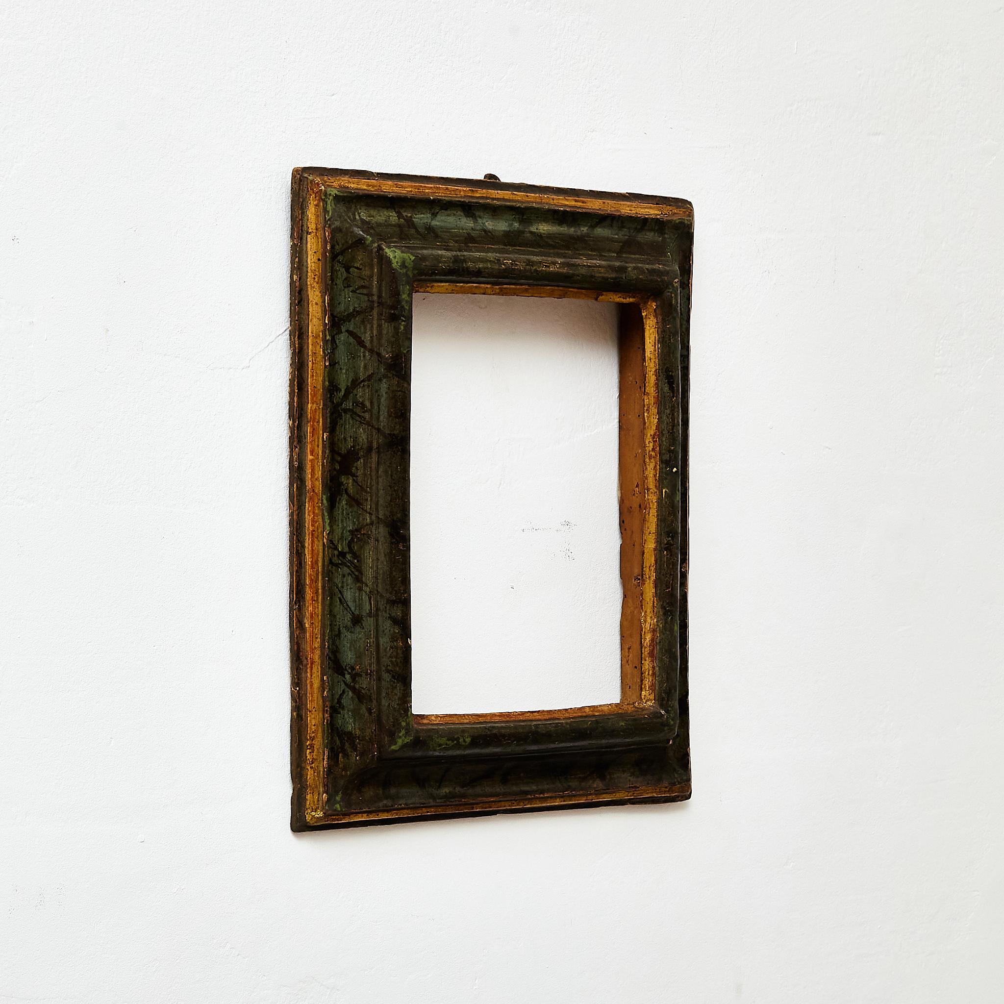Antique Handpainted Wood Frame.  Manufactured France, circa 1950.  Materials: Wood  Dimensions:  D 6 x W 37 cm x H 44.5 cm  In original condition, with minor wear consistent with age and use, preserving a beautiful patina.  Important information