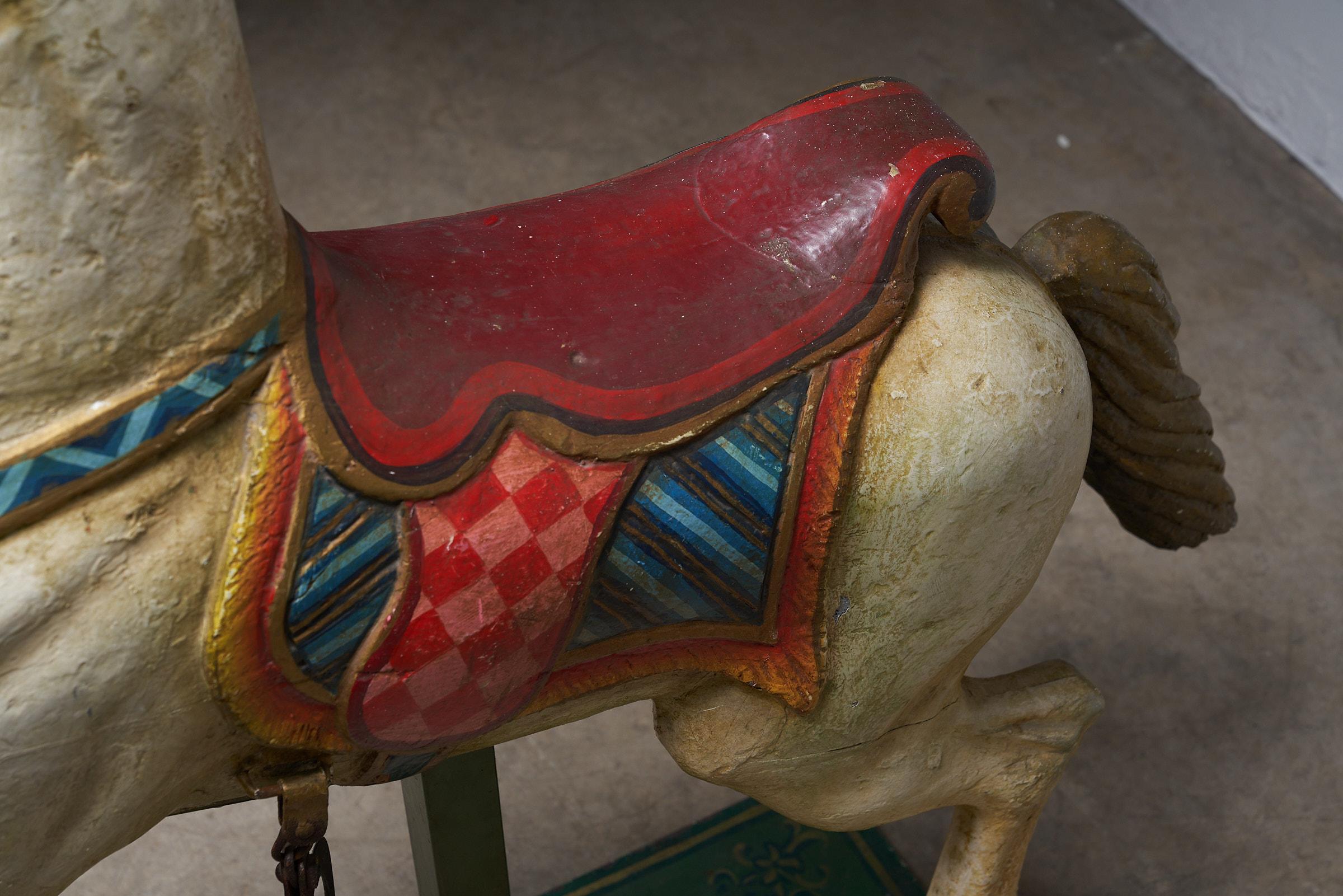 Antique Hand-Painted Wooden Carousel Horse with Saddle - Multicolored For Sale 1
