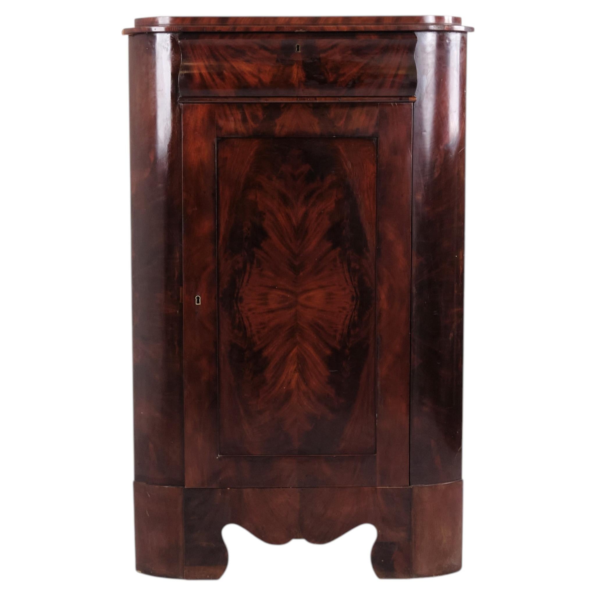 Antique Hand-Polished Mahogany Corner Cabinet, Late Empire, 1840s For Sale