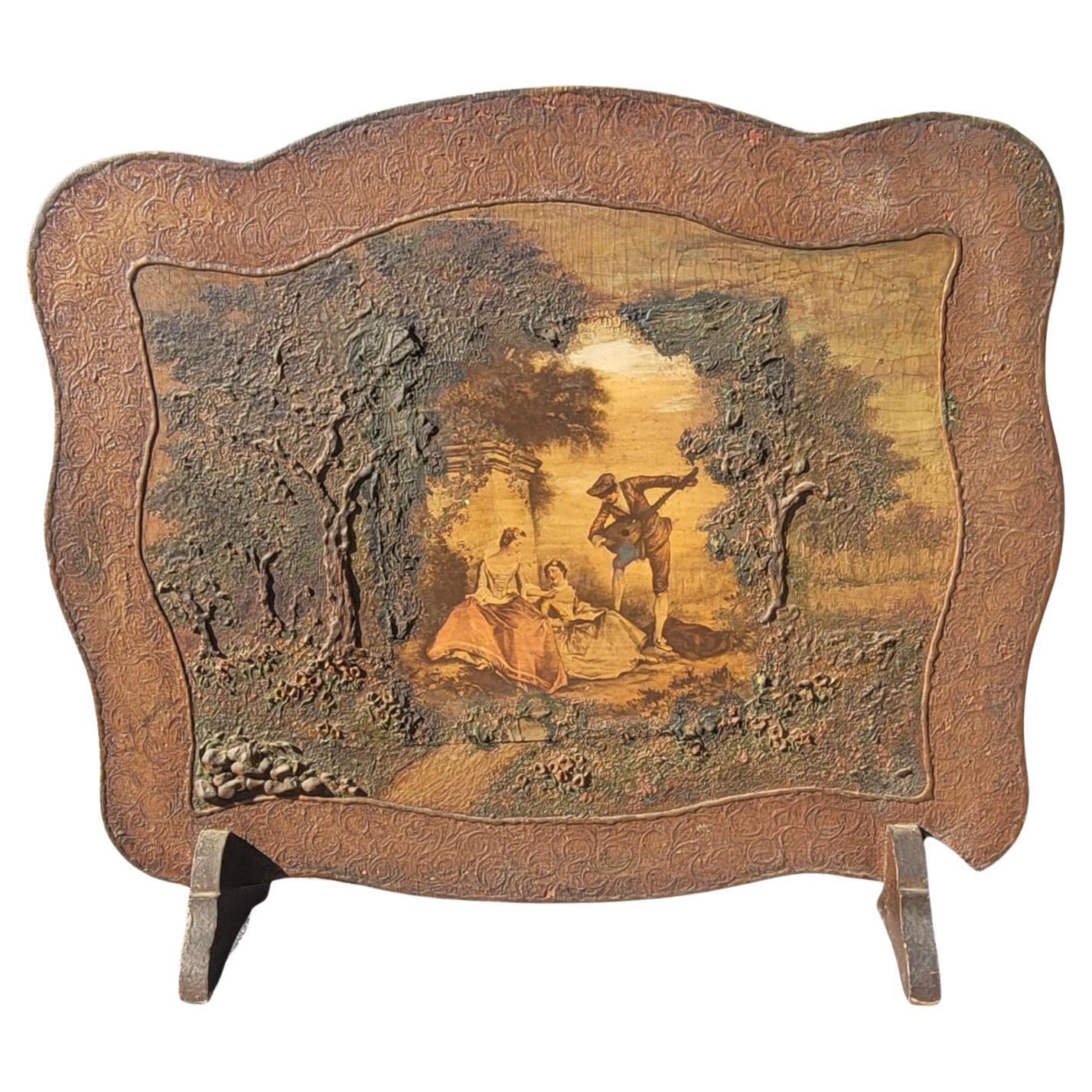 Edoardiano Antico paravento per caminetto dipinto a mano, 1920 circa in vendita