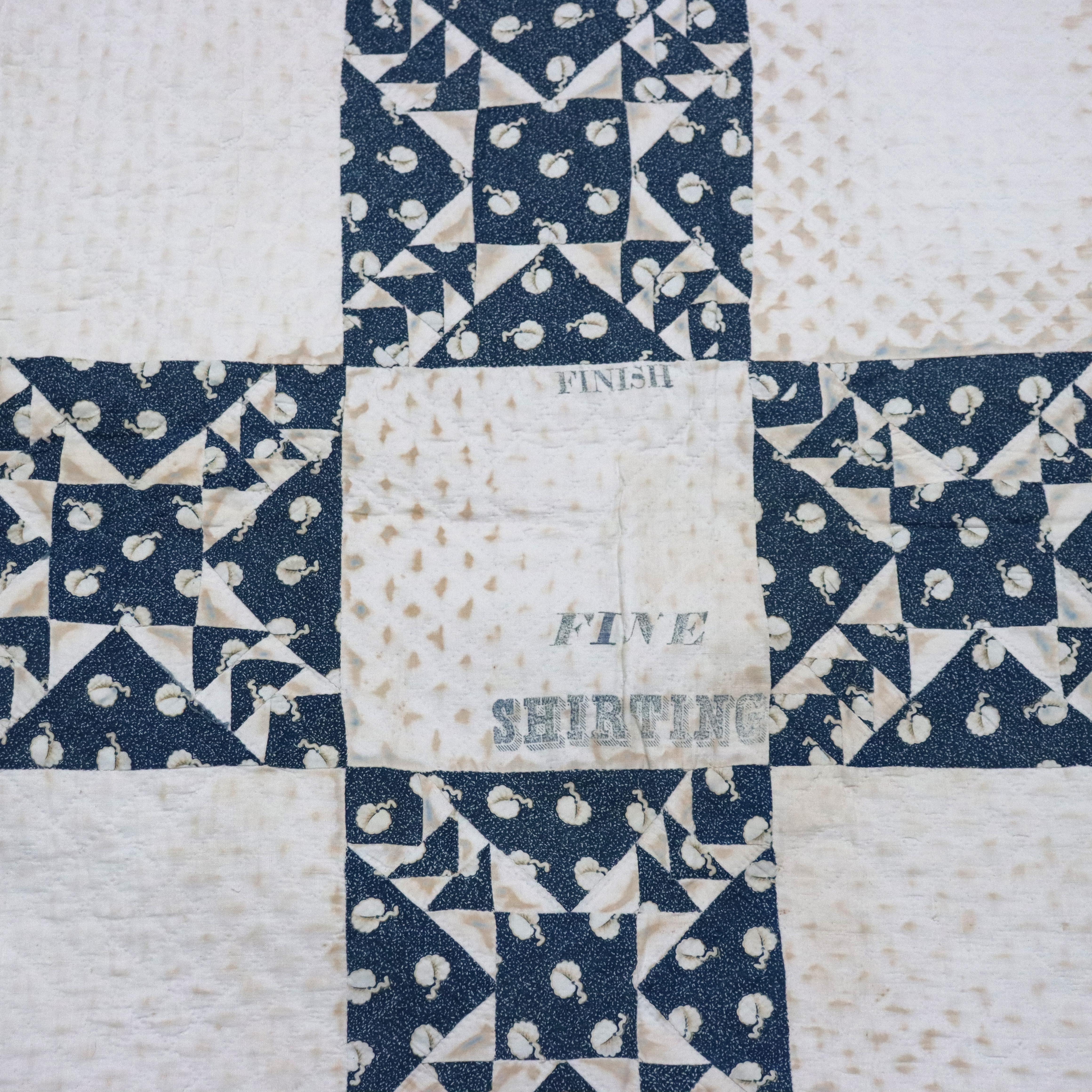 Ancien quilt Amish cousu et brodé à la main, Hole in the Wall, C1900.   
89 3/4