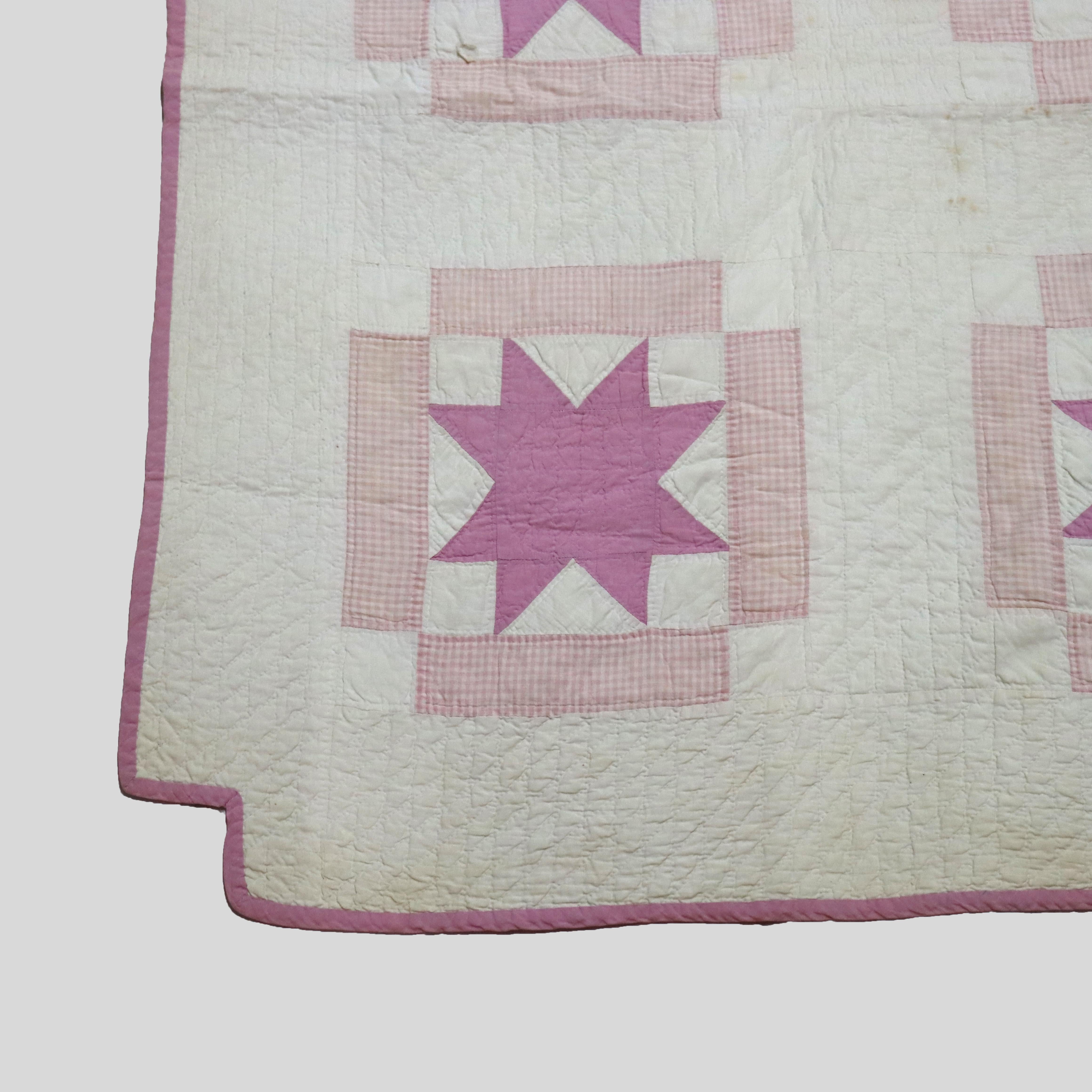 Ancien quilt Amish cousu et brodé à la main, Sanderson Star, C1900.   
82 3/4