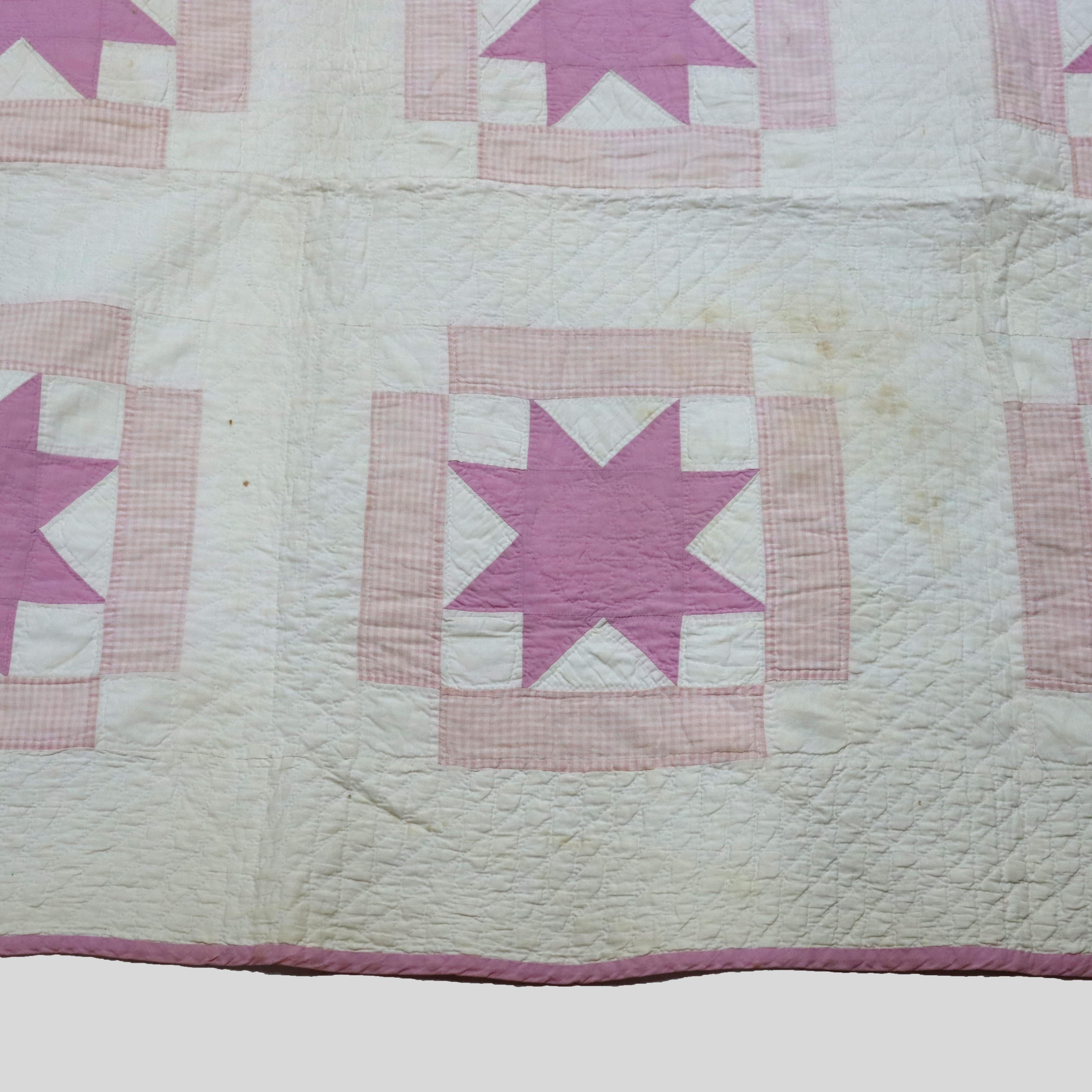 20ième siècle Courtepointe amish ancienne cousue et brodée à la main, Sanderson Star, C1900 en vente