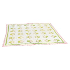 Antique Hand Sewn & Embroidered Amish Quilt, Squash Blossom Block, C1900