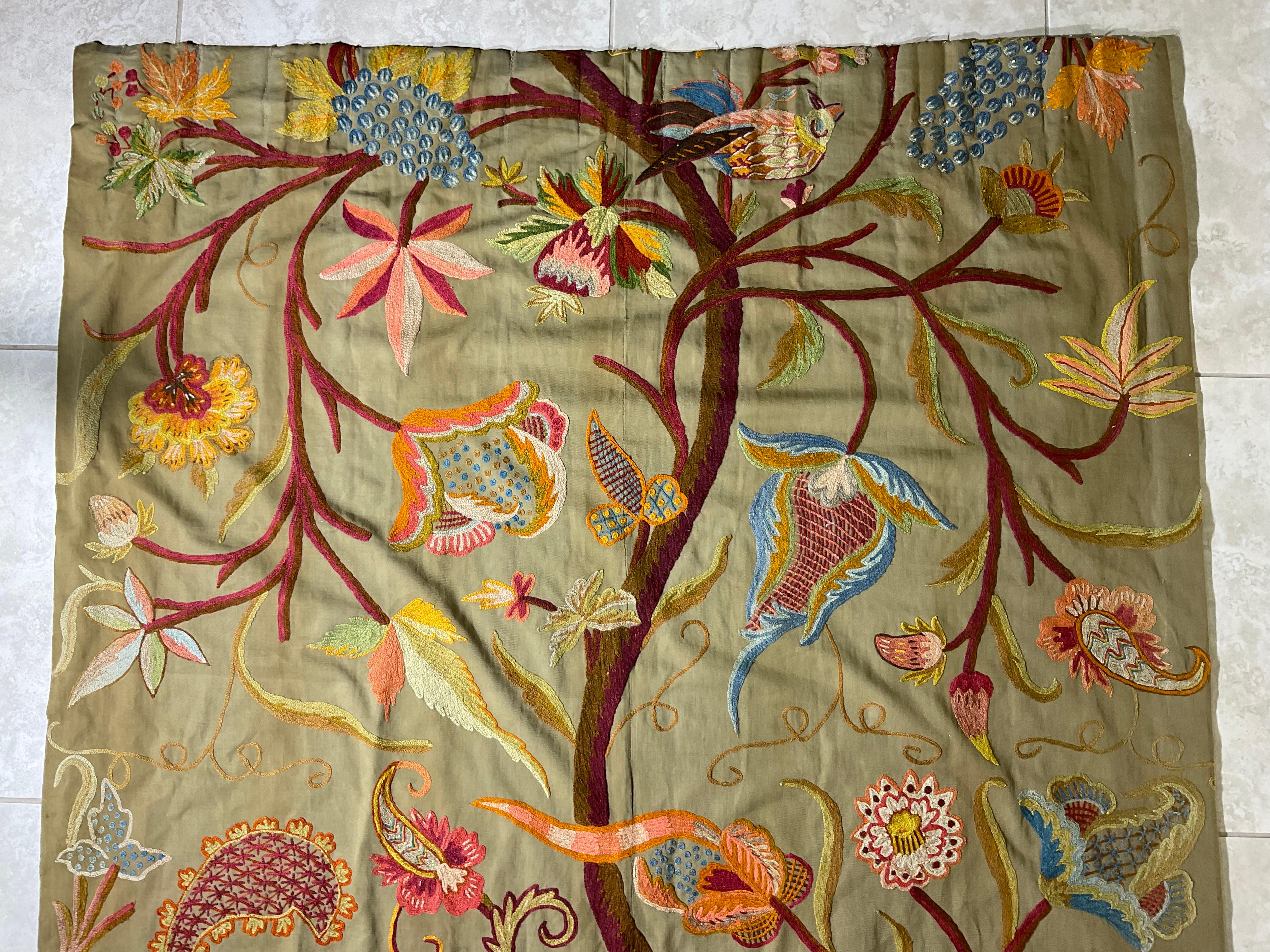 Antique Handstitched Indian Tree of Life Wall Hanging In Good Condition In Delray Beach, FL