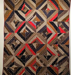 Antique Hand-Stitched Quilt, African American Folk Art, Civil War Era, 63" x 73"