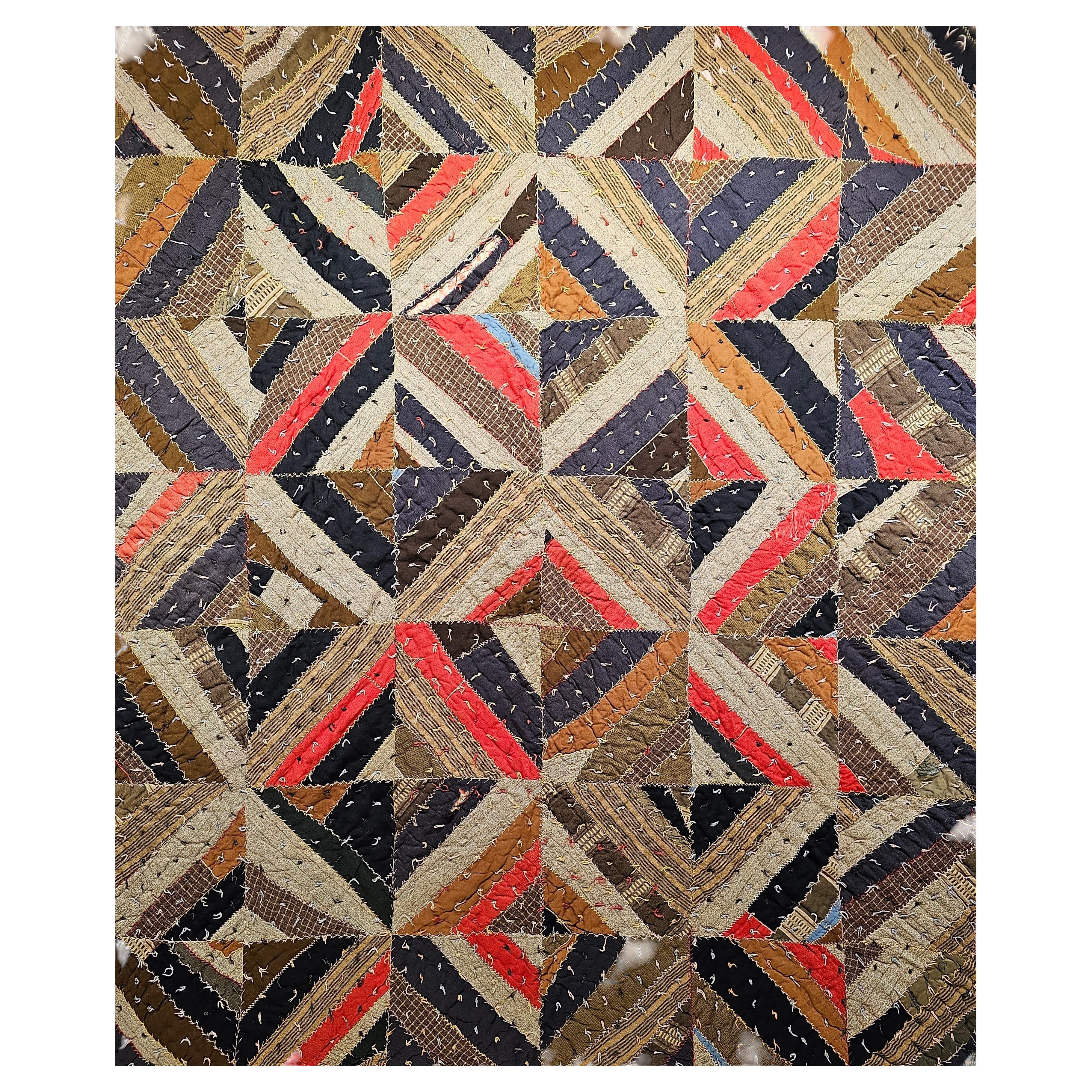 Antique Hand-Stitched Southern Quilt, African American Folk Wall Art, 63" x 73"