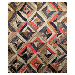 Antique Hand-Stitched Quilt, African American Folk Art, Civil War Era, 63" x 73"